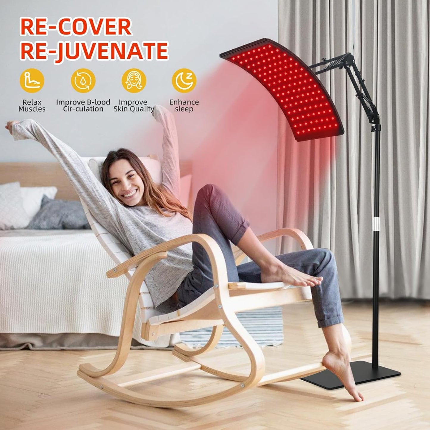 Red & Infrared Light Therapy Lamp – 660nm Red, 850nm Infrared, Adjustable Stand for Face & Body