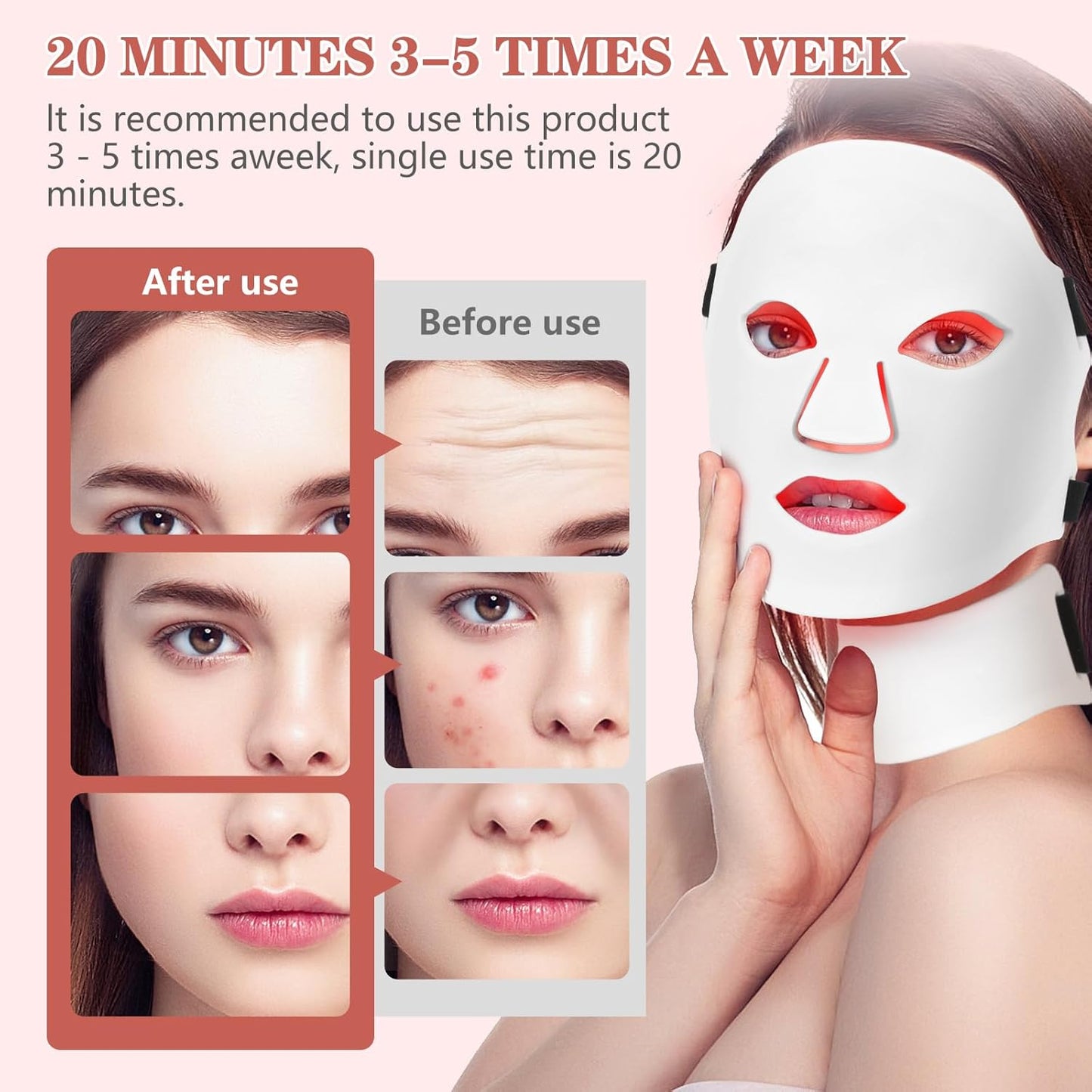 7-Color LED Facial Mask – Light Therapy for Face & Neck, 309 LEDs