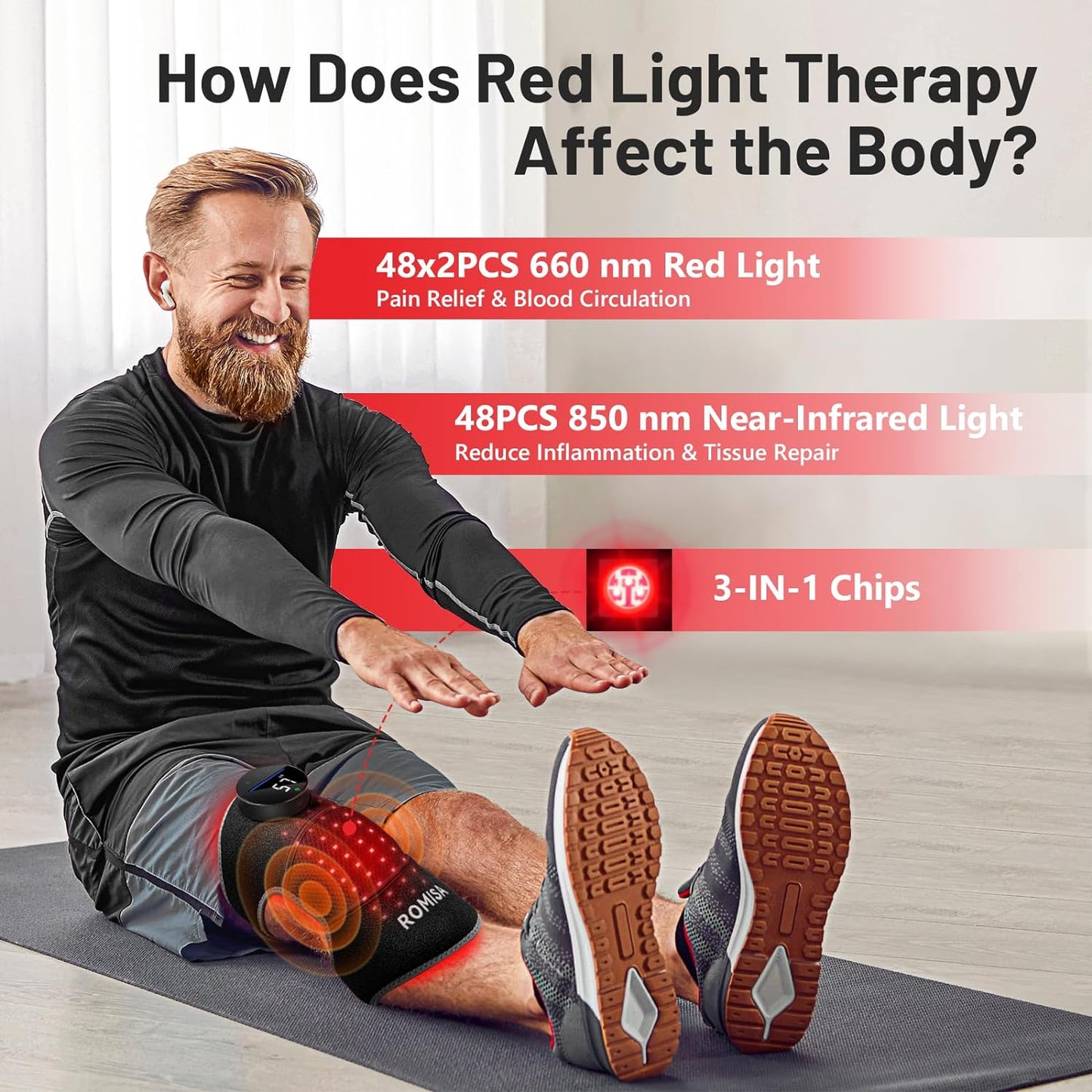 Red Light Therapy Knee Brace with Vibration Massage for Pain Relief