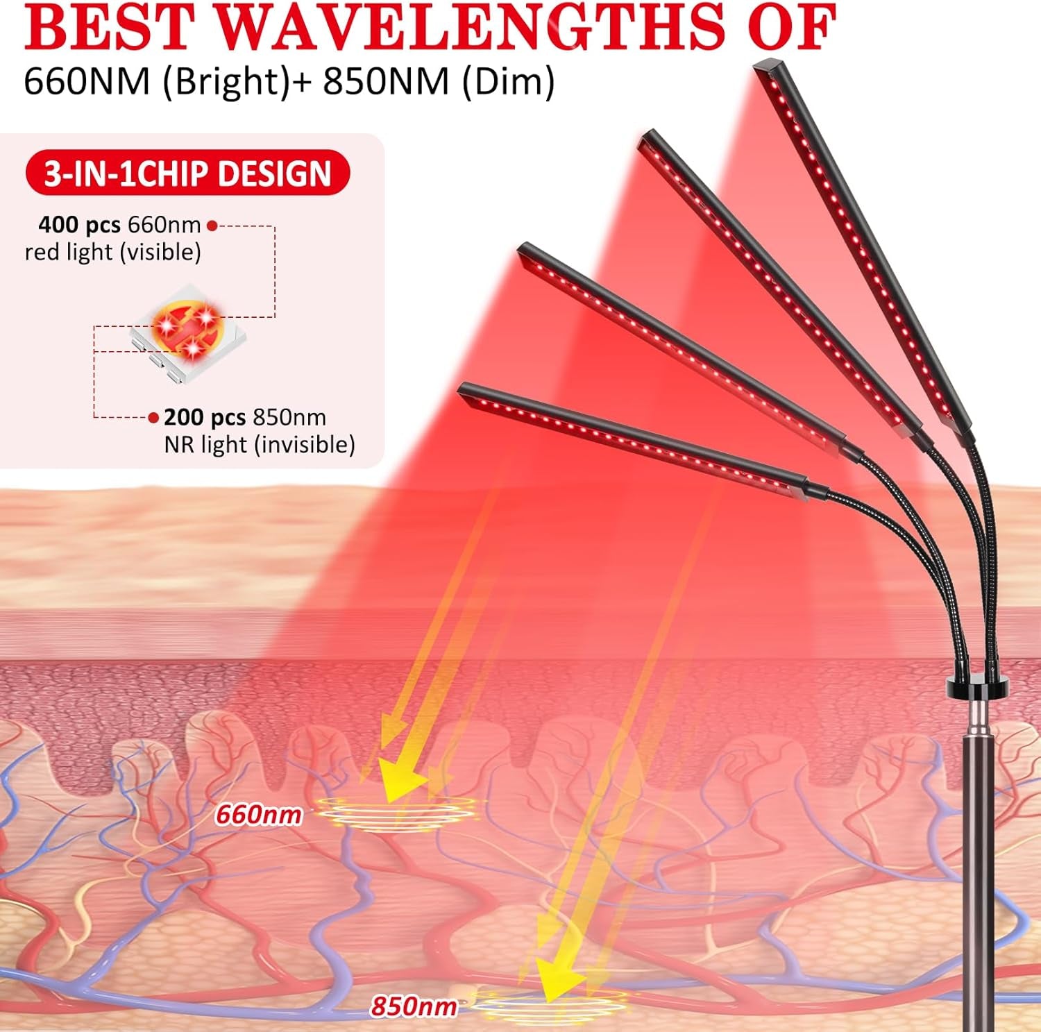 4-Head Red Light Therapy Device 