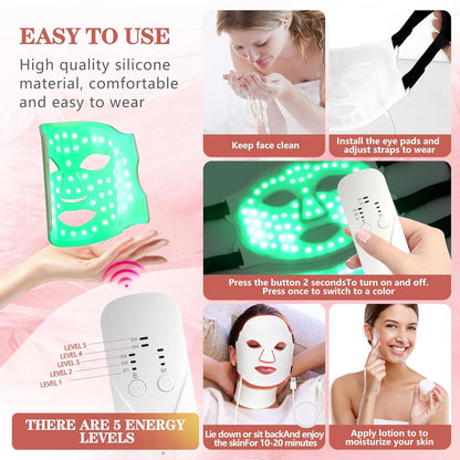 7-Color LED Facial Mask – Light Therapy for Face & Neck, 309 LEDs