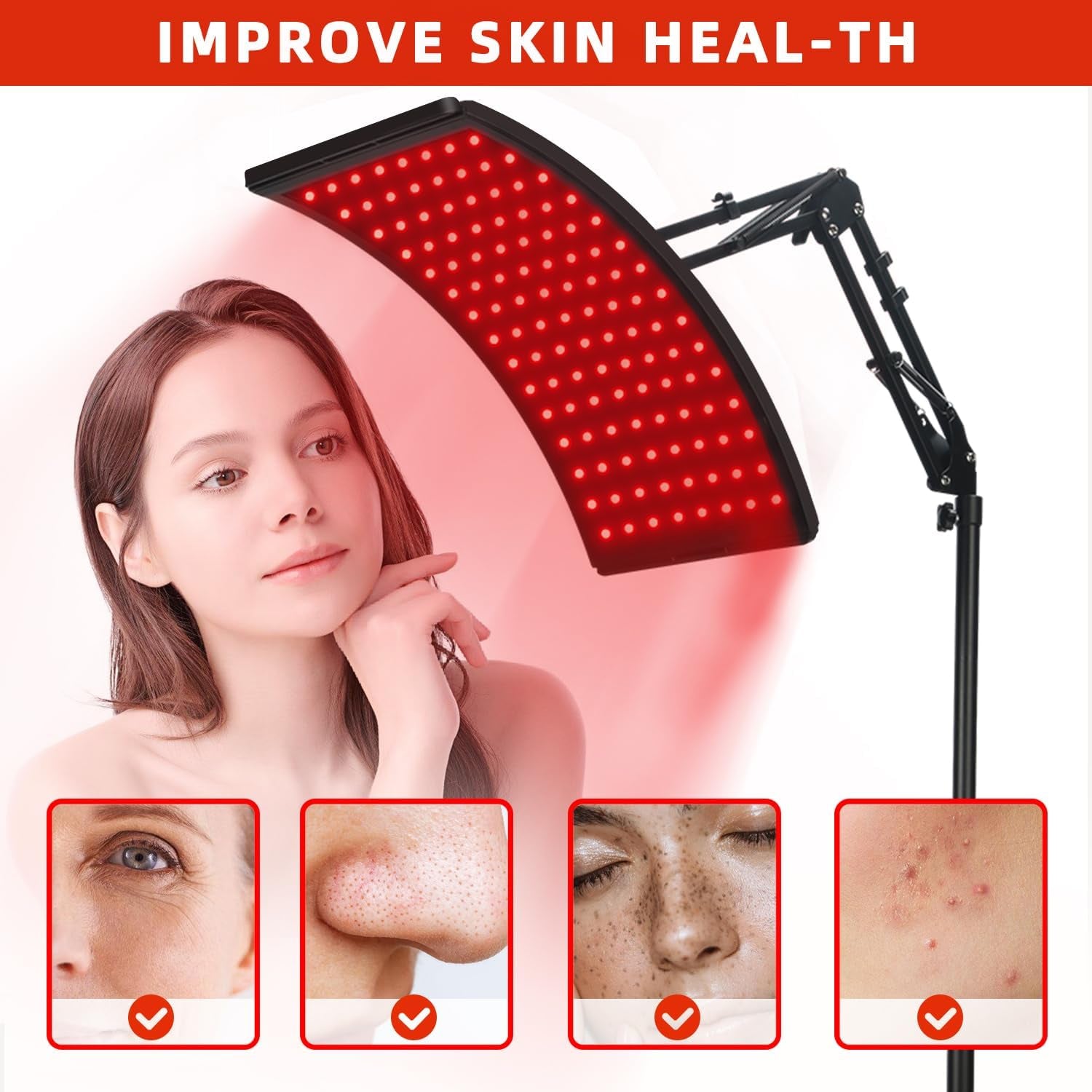 Red & Infrared Light Therapy Lamp – 660nm Red, 850nm Infrared, Adjustable Stand for Face & Body